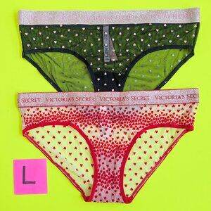Victoria's Secret L See-through Lace with Hearts Hipphuger Panty Bundle 2 pairs